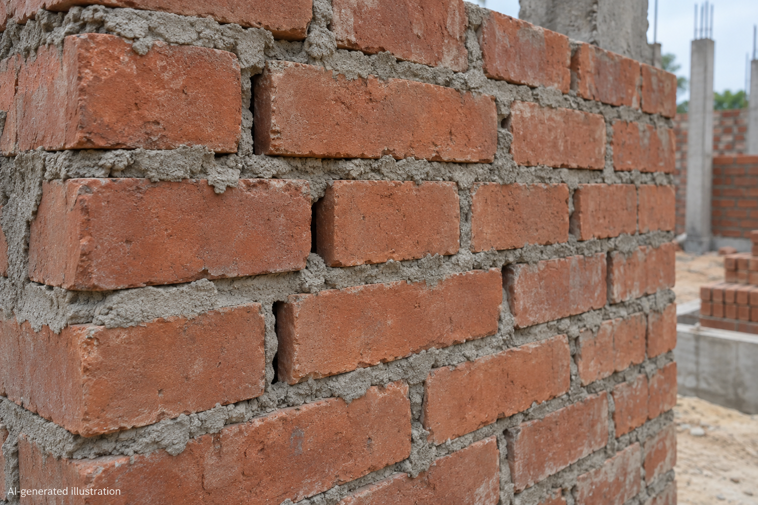 AI-generated illustration of brick masonry with incompletely filled mortar joints